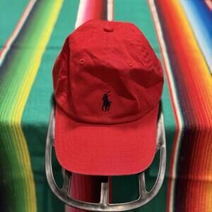 Vintage 90s Polo Ralph Lauren Cap Strap Back Red Designer Small Pony Hat OSFA